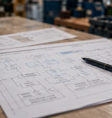 Een met de hand getekend processchema op een bureau.