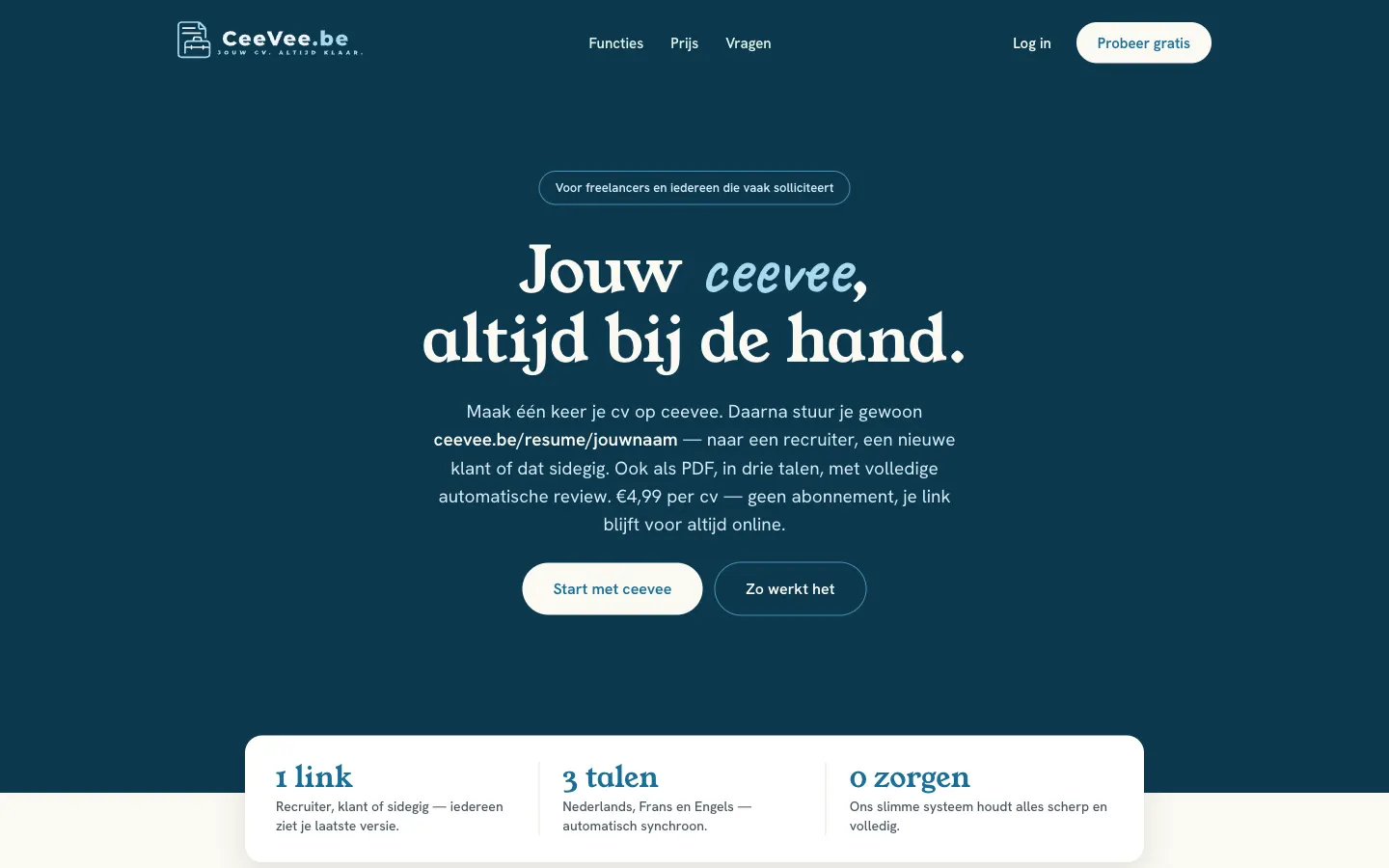 De homepage van ceevee.