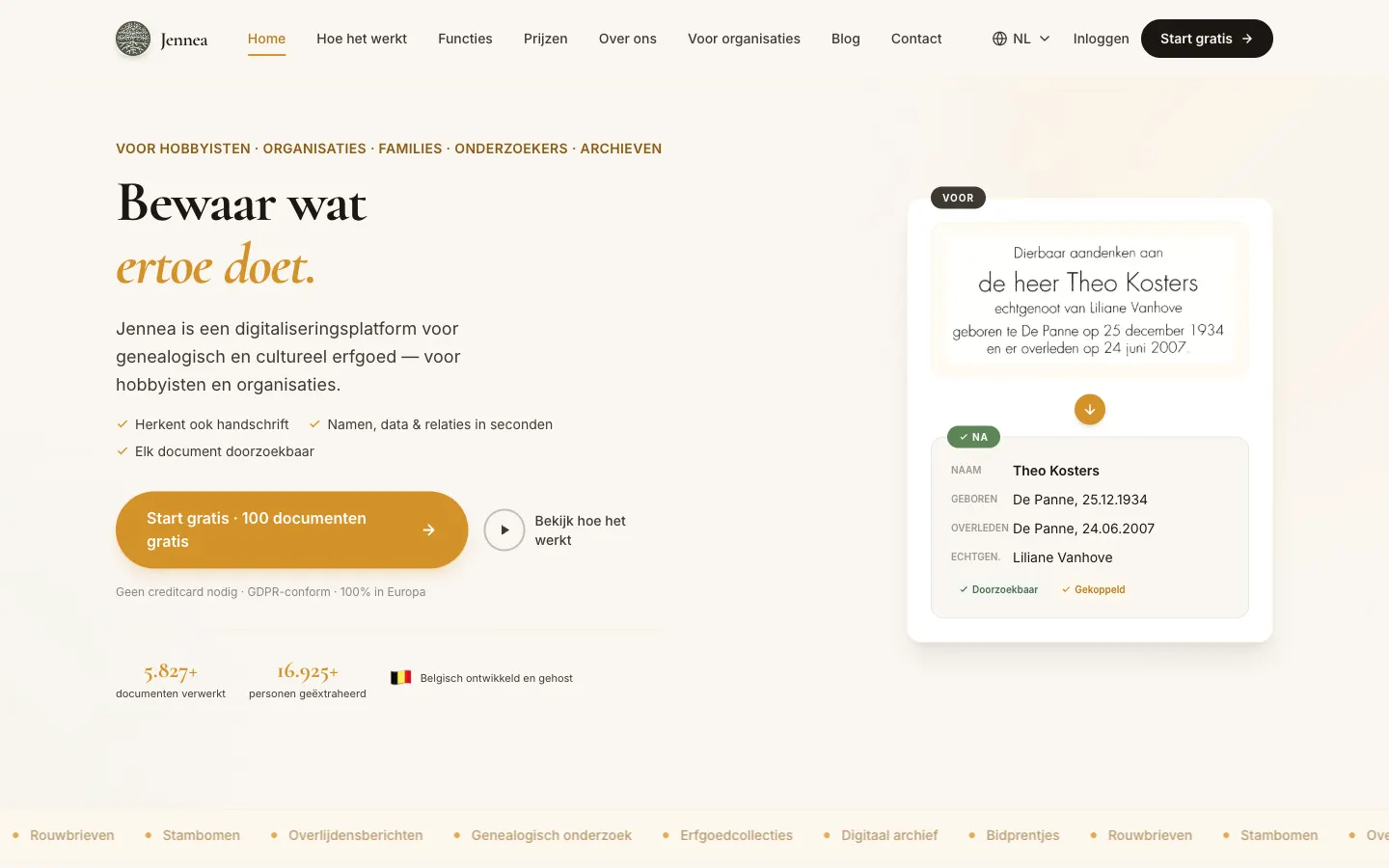 De homepage van Jennea.