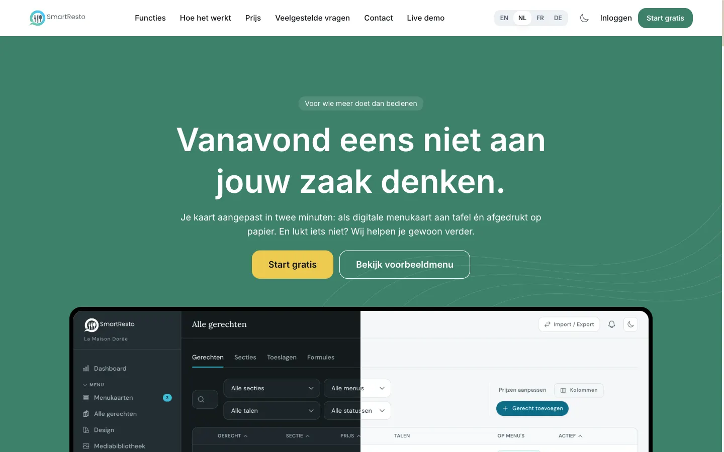 De homepage van SmartResto.
