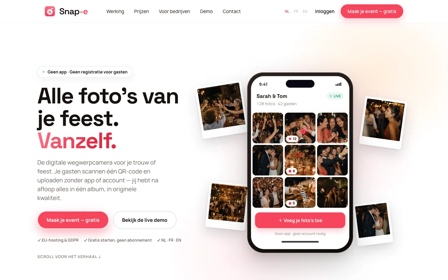 De homepage van Snap-e.