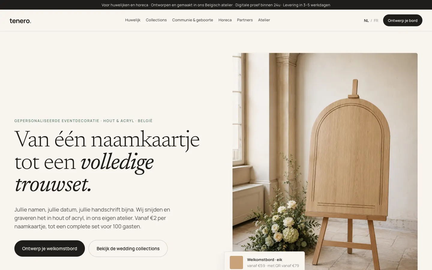 De homepage van Tenero.